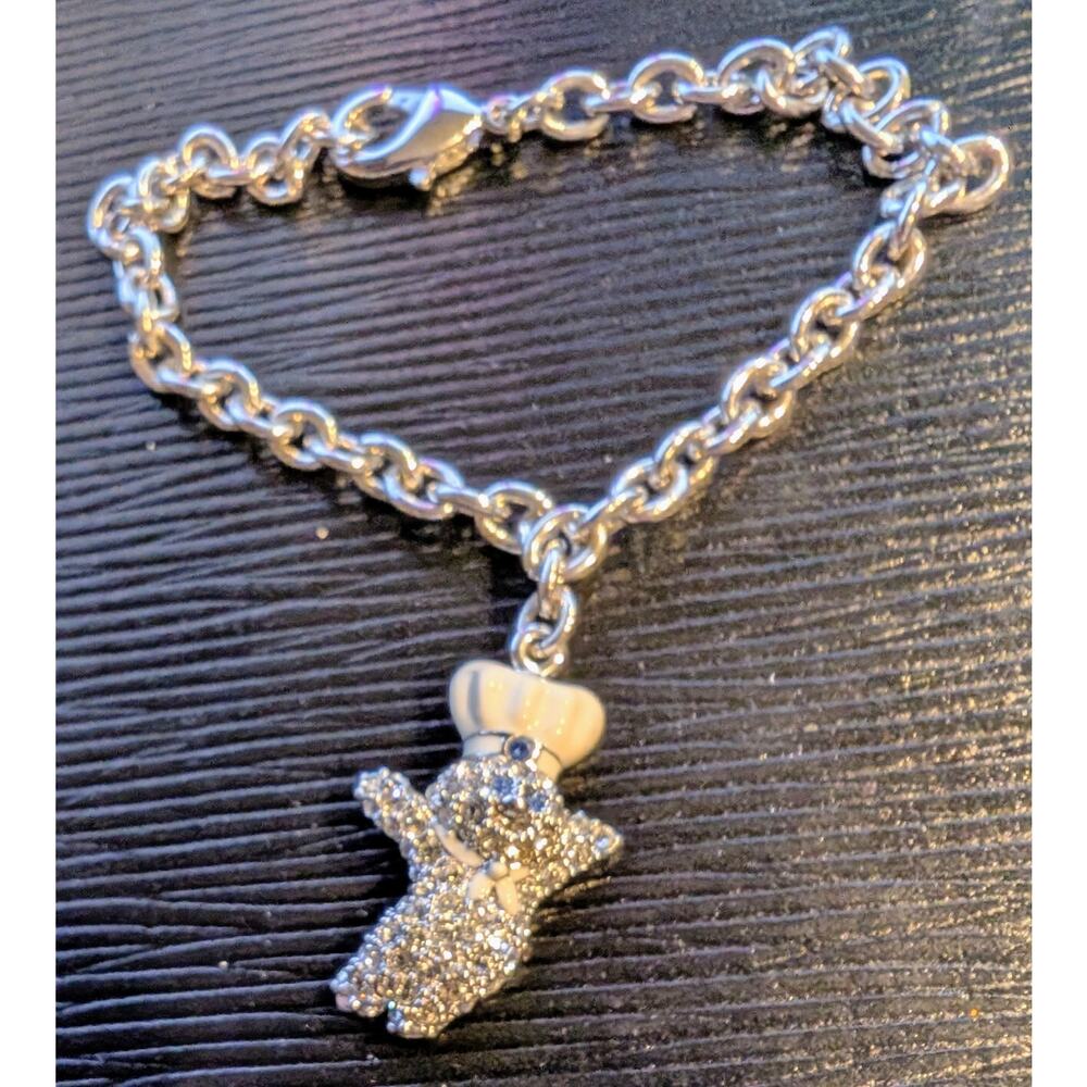 Danbury Mint 2010 Pillsbury Doughboy Pendant Silver Tone Rolo Chain Bracelet
